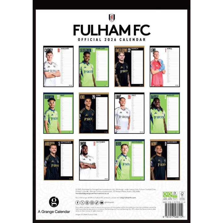 Fulham FC A3 2026 Calendar