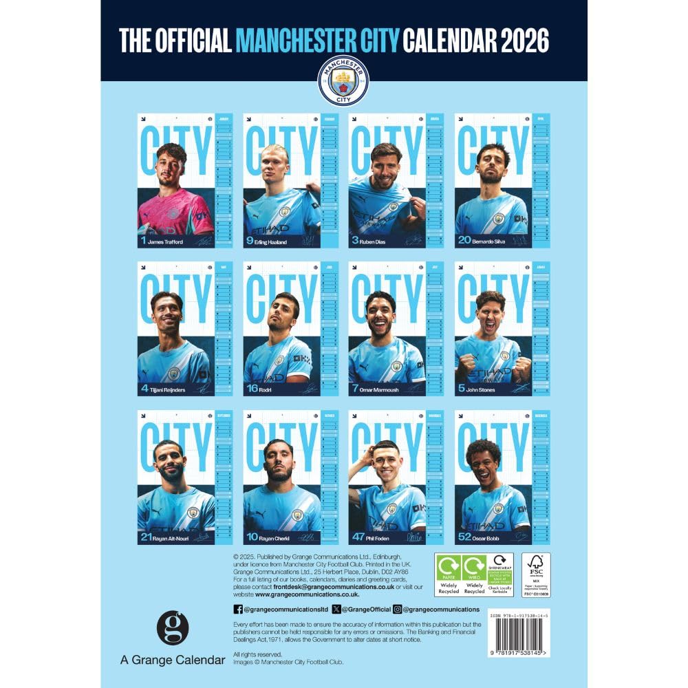 Manchester City FC A3 Calendar 2026